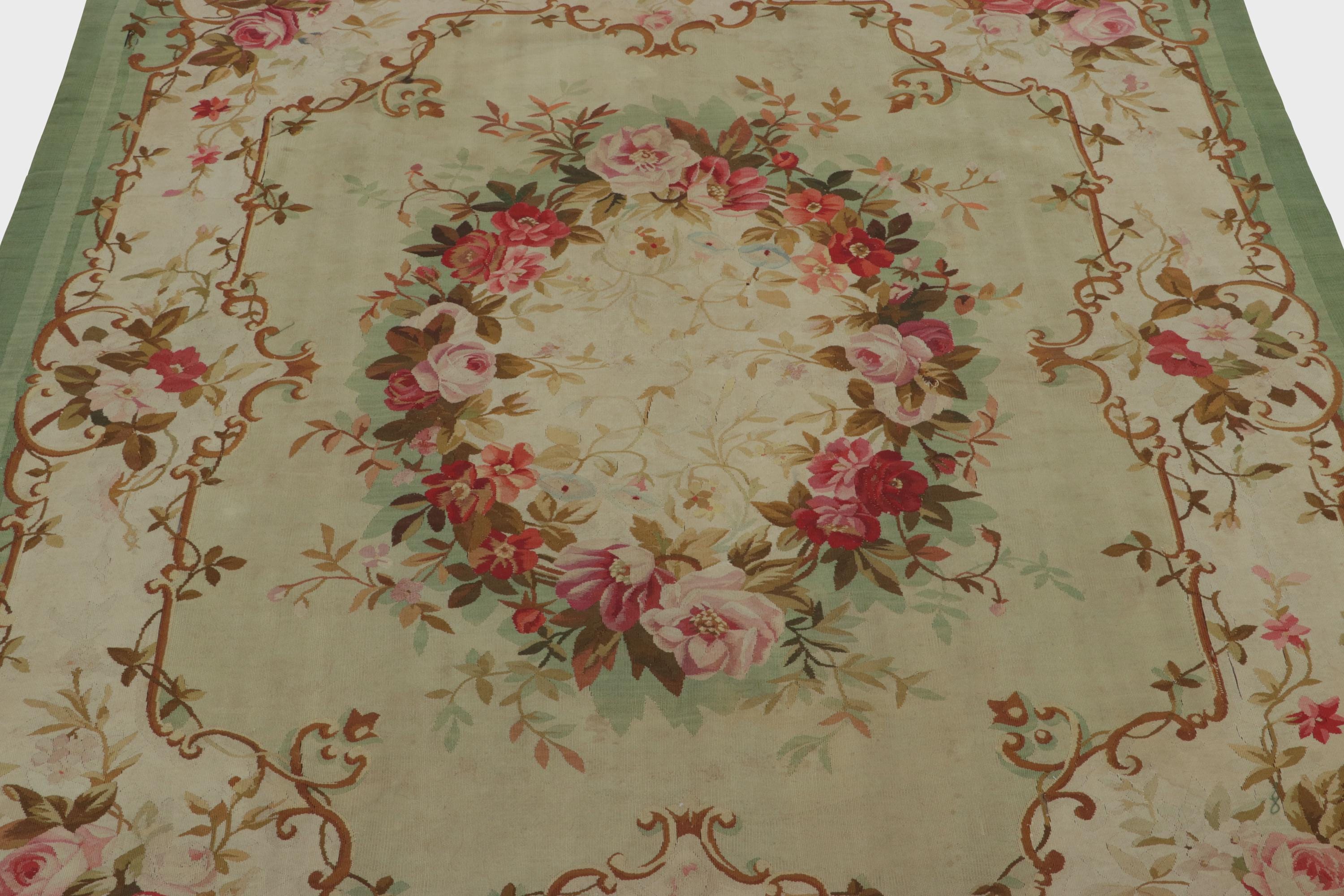 ラグ・カーペット vintage rug, 219 Aubusson 19th Century Antique Aubusson Rug, Floral Medallion in Light Green