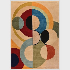 Vintage fransk matta från mitten av århundradet i orfistisk geometrisk design - Matta och kelim