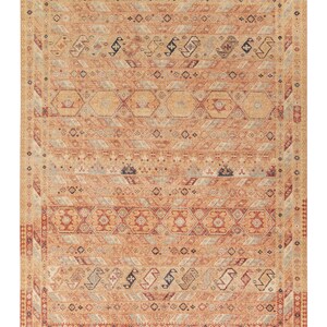 Rug & Kilimのオレンジと赤の幾何学模様のアンティーク調トライバルスタイルラグ