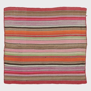 Vintage Frazada Square Kilim in Vibrant Polychrome Striped Pattern - Rug & Kilim