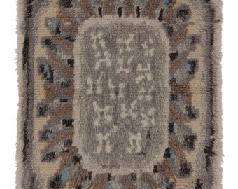 Vintage Rya Teppich aus Schweden in Beige-Braun mit geometrischen Mustern