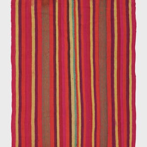 Vintage Frazada Kilim in Vibrant Polychrome Striped Pattern - Rug & Kilim