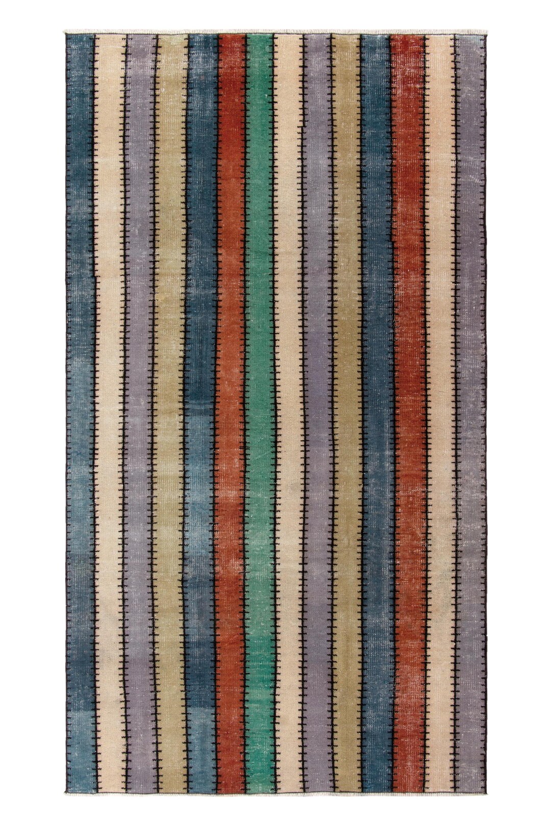 1960年代のヴィンテージ風ラグ（マルチカラーのストライプ柄） - Etsy 日本