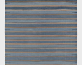 Rug & Kilim’s Indian Dhurrie Rug in Slate Blue and Ochre Stripes
