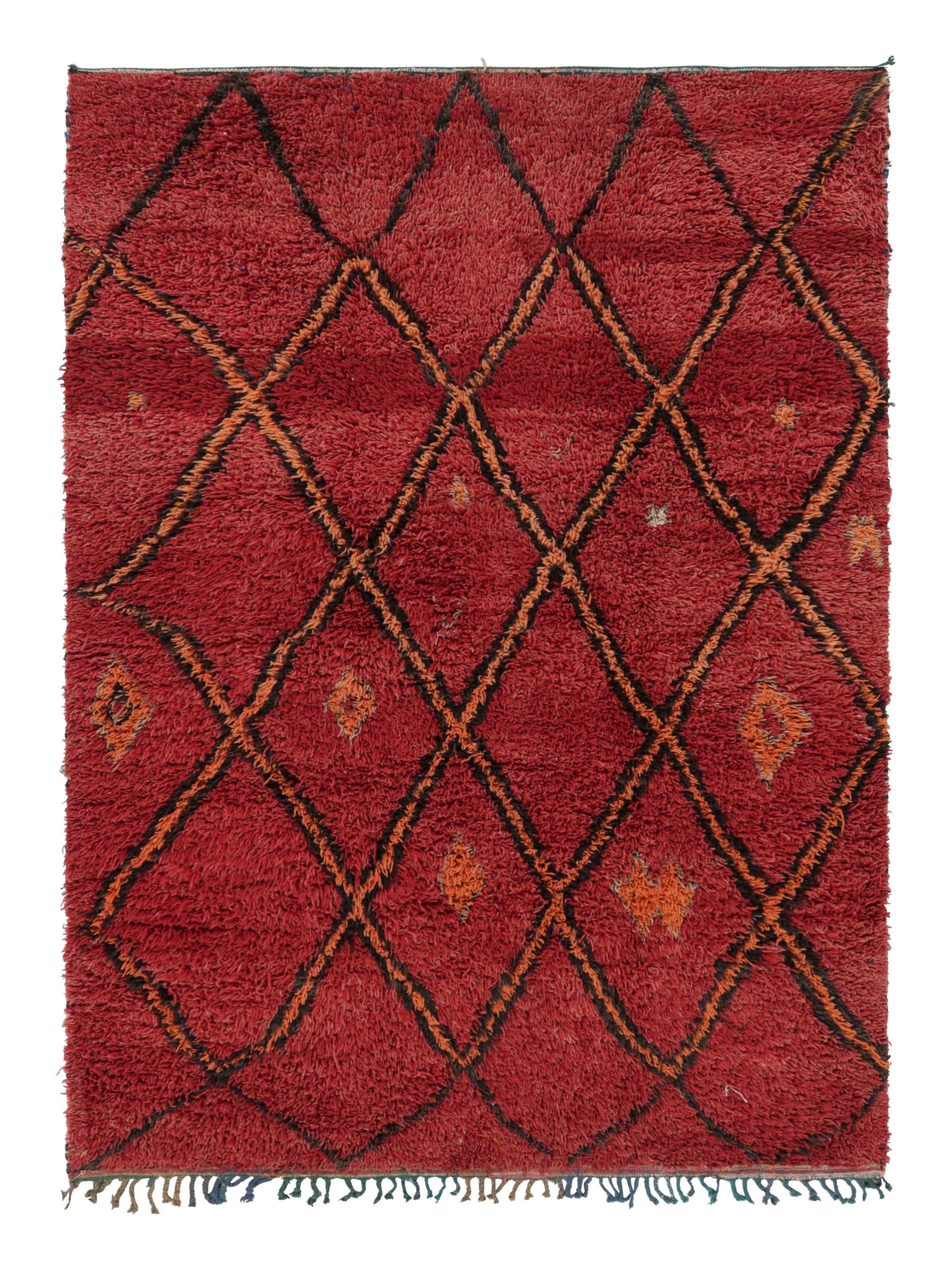 Vintage Moroccan Rug in Red With Geometric Lattice Pattern - Rug