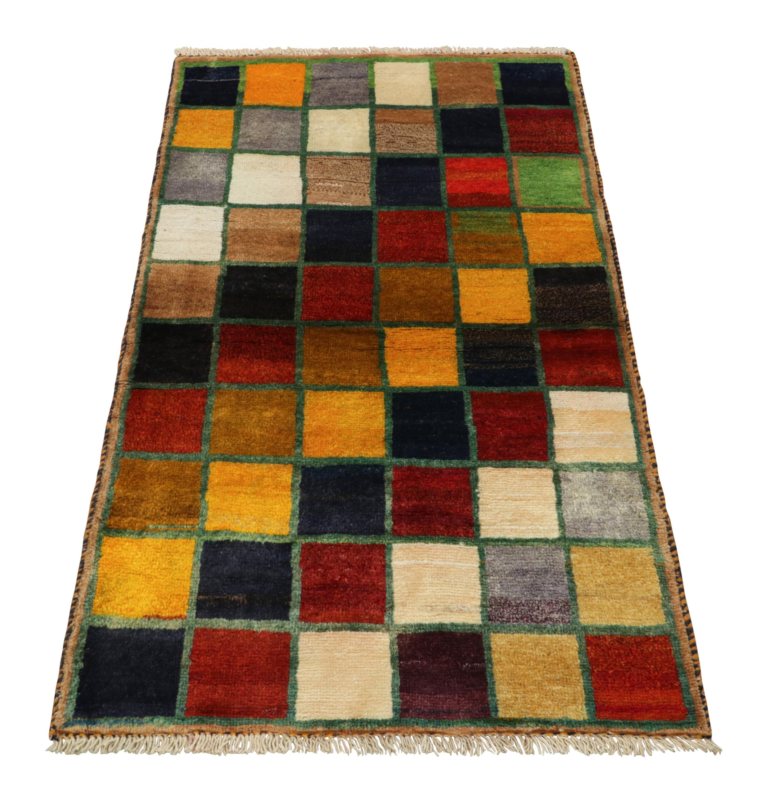 Vintage Turkish Rug With Polychromatic Squared Pattern - Rug