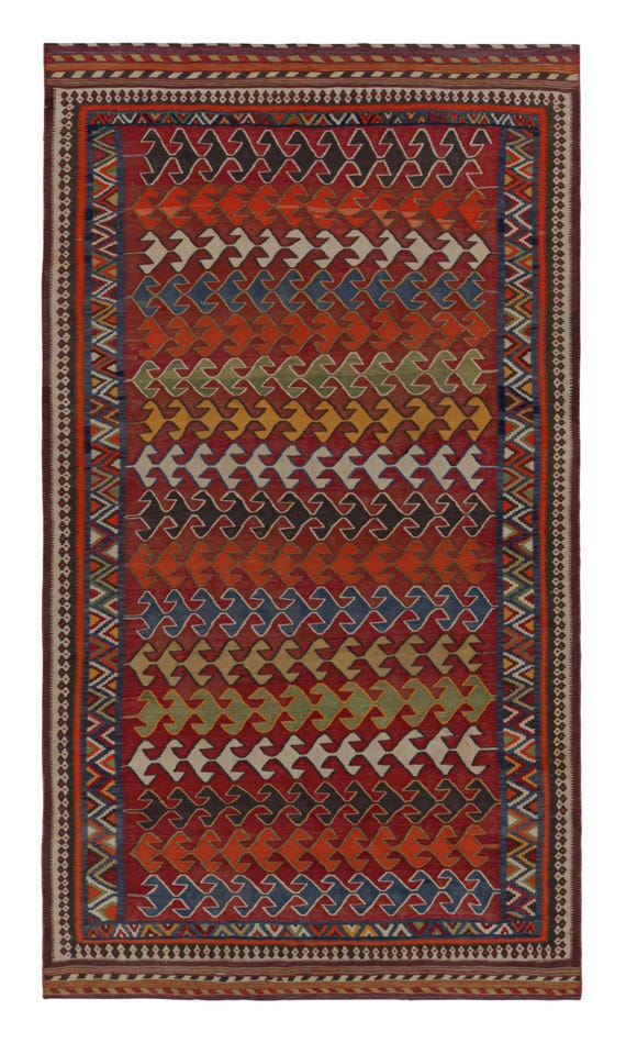 幾何学模様のヴィンテージ・アフガニスタン民族キリムラグ（Rug
