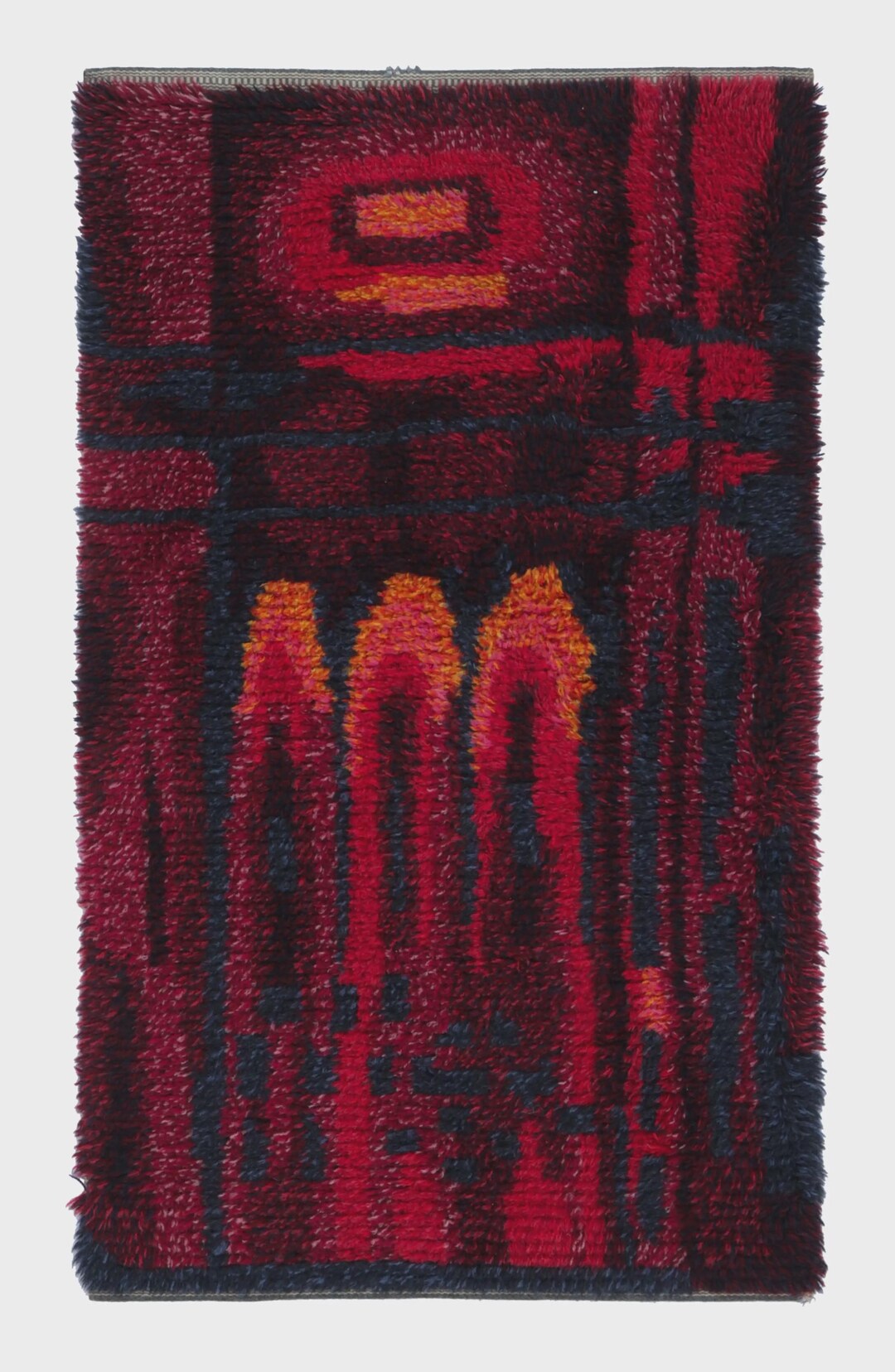 Large Red Rya Rugs Vintage Swedish Rya Rug With Red and Blue Geometric Pattern - Rug ...