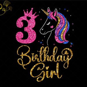 3rd Birthday Girl Unicorn SVG, 3 Years Old Birthday Girl Shirt, Magical Unicorn Crown Birthday Girl SVG, Cut File, PNG Cricut & Silhouette