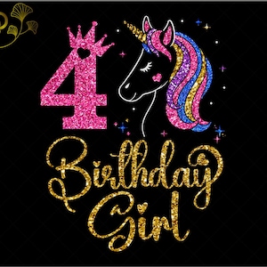 4th Birthday Girl Unicorn SVG, 4 Years Old Birthday Girl Shirt, Magical Unicorn Crown Birthday Girl SVG, Cut File, PNG, Cricut & Silhouette