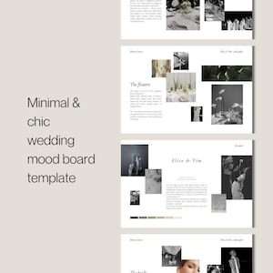 Plantilla de mood board de diseño y estilo de boda minimalista y elegante, plantilla de mood board de Canva editable