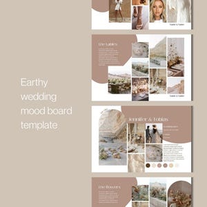 Earthy wedding design and styling mood board template, editable Canva mood board template