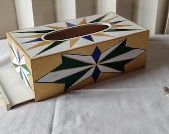 Hand-painted tissue box.