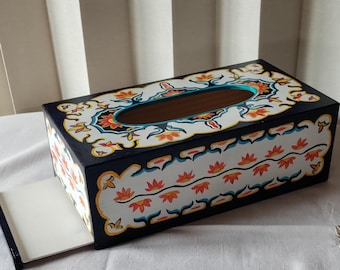 Hand-painted rectangular tissue box.