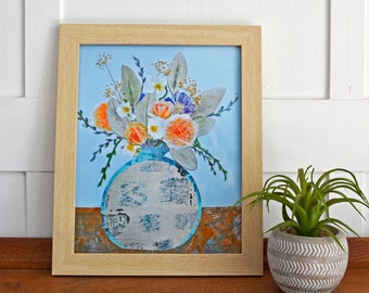 Sky & Sienna, pressed flower art, floral collage, flower print, 8x10 print