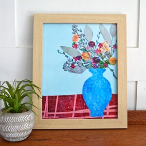 Blue & Brick, pressed flower art, floral collage, flower print, 8x10 print