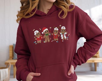 Faux Yarn Crochet Gingerbread Medical Hoodie Sweatshirt T-shirt, Holiday Doctor Nurse Gift, Healthcare Worker Outfit Cozy Winter Outfit