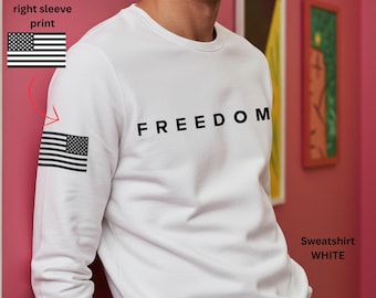 Charlie Kirk Freedom American Flag Sleeve, USA Patriotic Crewneck, Justice for Charlie
