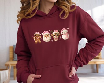 Faux Yarn Crochet, Gingerbread, Santa Reindeer, Snowman Holiday Hoodie Sweatshirt Tshirt, Knitted Embroidery Look Design, Cozy Winter Outfit