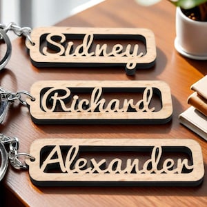 Personalisierter Namens-Schlüsselanhänger aus Holz | Schlüsselanhänger mit individuellem Namen | Handgefertigte Schlüsselanhänger-Geschenke aus Holz | Einzigartige Souvenirs | DIY Holzschlüsselanhänger