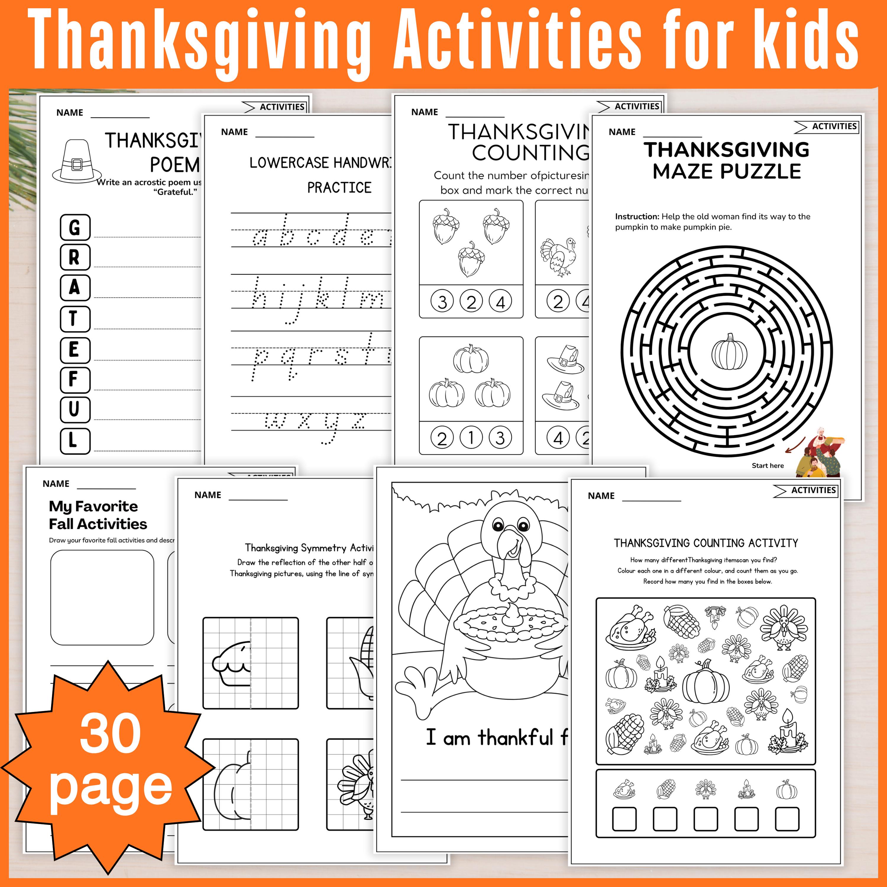 Thanksgiving Activity Pages Kids Coloring & Games (Digital Download)