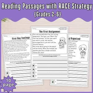 10 Nonfiction Reading Passages Comprehension : RACE Strategy, Grades 2-6 (PDF Download)