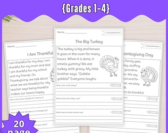 Thanksgiving Reading Comprehension Passages: Grades 1-4 ELA Practice (PDF Download)