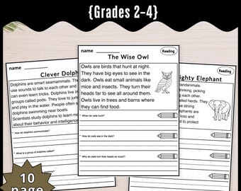 Reading passages Animals worksheets reading comprehension questions Text evidence writing prompts activities