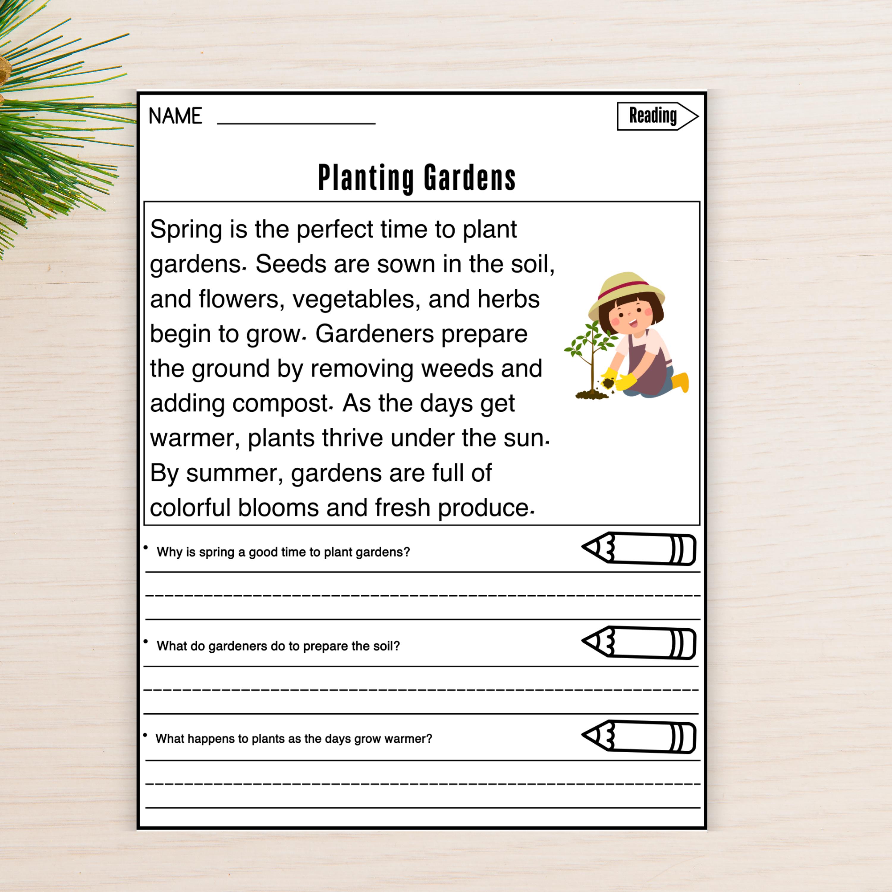 Spring Reading Comprehension Passages Worksheets Questions Writing Text ...