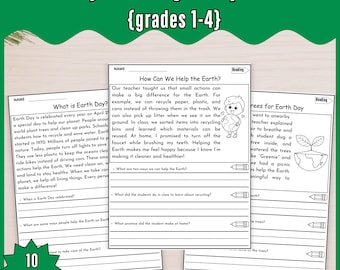 Earth Day Reading Comprehension Worksheets: Grades 1-4 (PDF Printables