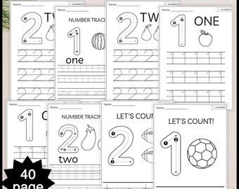 40 Pages Number Tracing 1–10 Worksheets | Preschool Kindergarten Printable Handwriting Practice