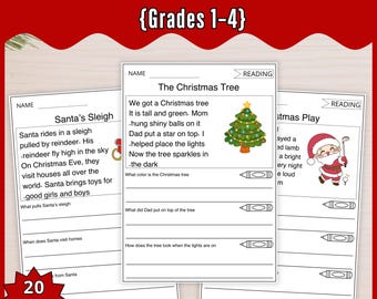 Christmas Reading Comprehension Passages & Questions | Grades 1–4 | 20 Pages Holiday ELA Worksheets