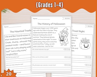 Halloween Reading Comprehension Worksheets | Grades 1-4 (PDF Download)