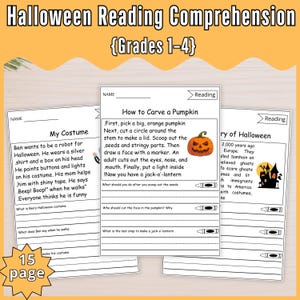 Halloween Reading Comprehension Passages with Questions Literacy Activities Writing Worksheets