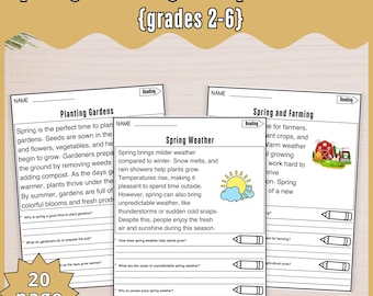 Spring reading comprehension passages worksheets questions writing text evidence activities classroom