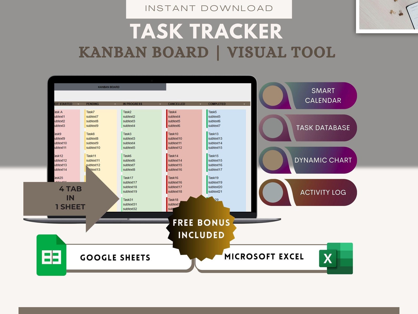 Business Task Tracker & Kanban Board Spreadsheet Template: To-do List ...