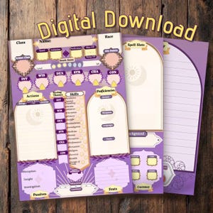 Custom Sunset DnD Character Sheet Set | Printable Fillable RPG| Dungeons & Dragons 5e | Digital Download