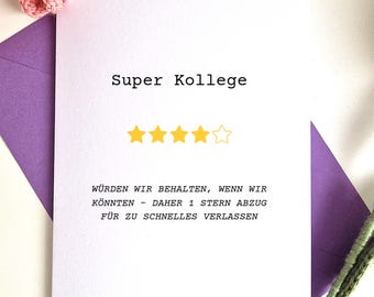 Grappige afscheidskaart voor collega – beoordeling supercollega – kantoorhumorbegroeting A6