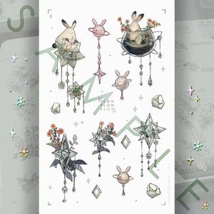 Hoja de pegatinas: [Monkee'sFinest] Nº 3 Carrotics Stickerbogen / pegatinas de diario, calendario, planificador, álbum de recortes, ilustración, conejos espaciales