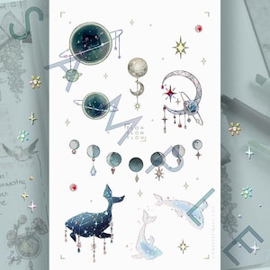 Hoja de pegatinas [Monkee'sFinest] n.º 2 Gales estrellado Arco de pegatinas / pegatinas de diario, calendario, planificador, álbum de recortes, ilustración, espacio galaxia