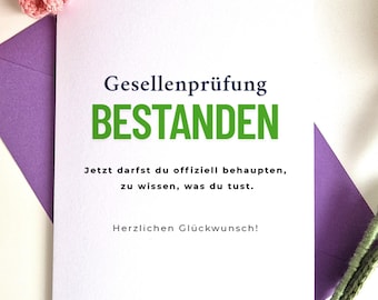 Gesellenprüfung Bestanden Card – Funny Congratulations Card for Tradespeople (A6)