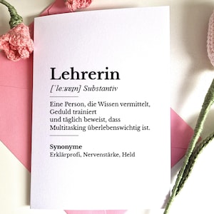 Lehrerin Karte Definition – Geschenk für Lehrer – Abschied Schule – Lustige oder Emotionale Grußkarte