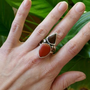 Jaspis, Edelsteen, 925 sterlingzilveren ring, Handgemaakt, Kristal, maat 8,5, Statementring