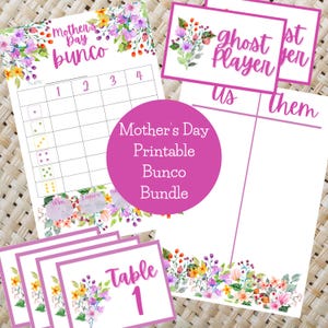 Fête des Mères | Bunco printanier | Mai Bunco | Feuilles de match Bunco | Imprimables Bunco | Draps Bunco rigolos | Nuit de Bunco | Lot Bunco