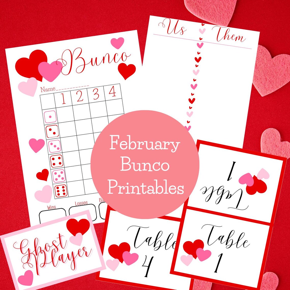 February Scorecards Valentines Bunco Printable Bundle | February Bunco PDF | Bunco ...