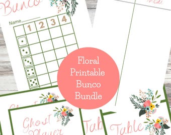 Floral Bunco Printable Bundle: Score Sheets, Tally Cards (PDF)