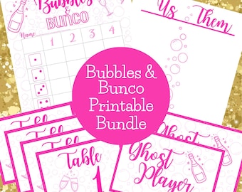 Bubbles och Bunco utskrivbart paket | Bunco poängblad | Champagne och Bunco | Bunco digital nedladdning | Bunco PDF-blad | Spelkort