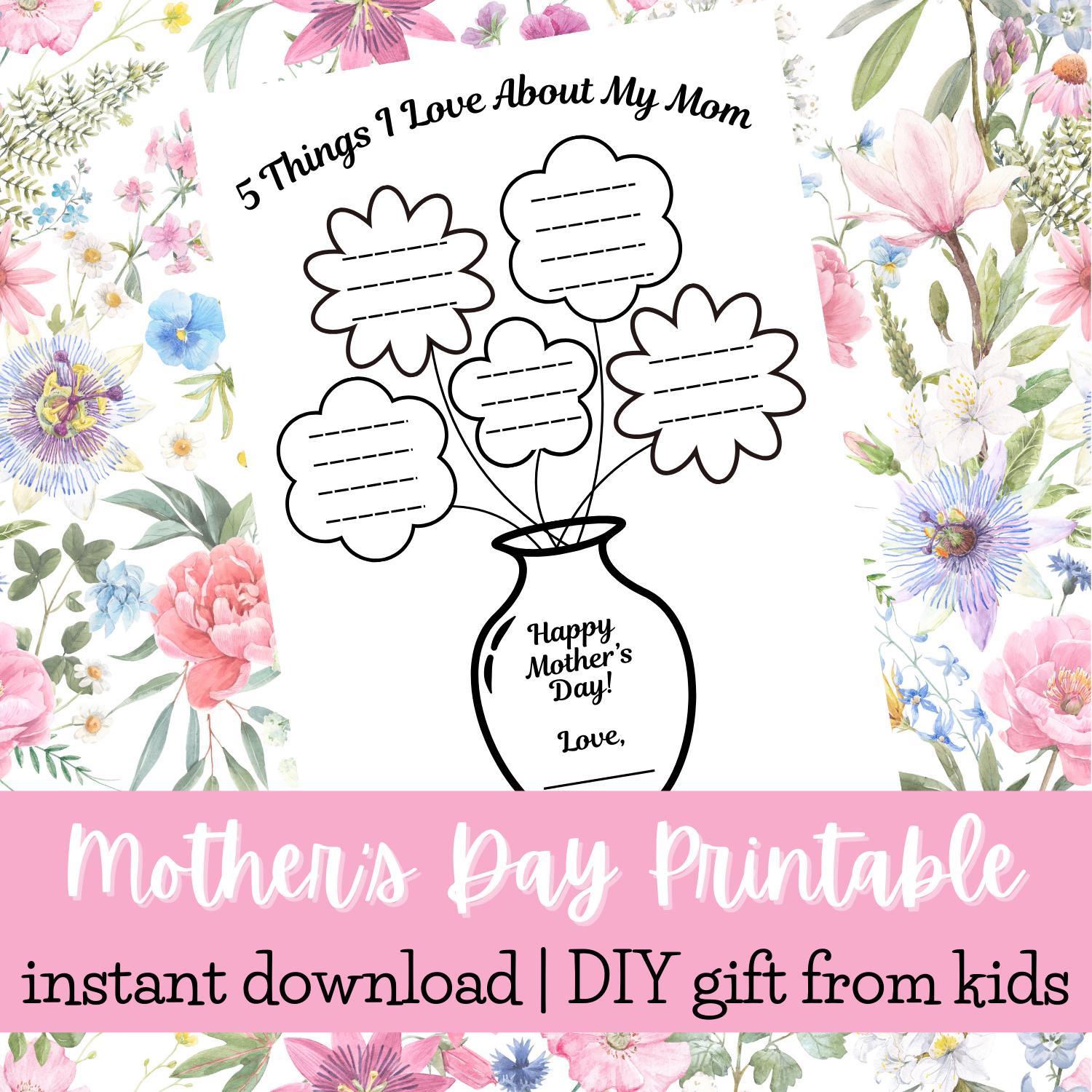 Mothers Day Flower Printable DIY Mothers Day Gift Last Minute