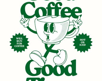 Kitchen Art, Cute  Coffee Decor, Coffee Inspired Digital Art, Funny Vintage Coffee Art Print