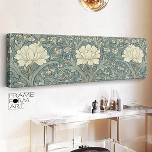 Framed Canvas Tapestry Large Wall Art Print, Pimpernel Flowers William Morris Panoramic Vintage Tapestry Wall Art Framed Canvas Print Decor